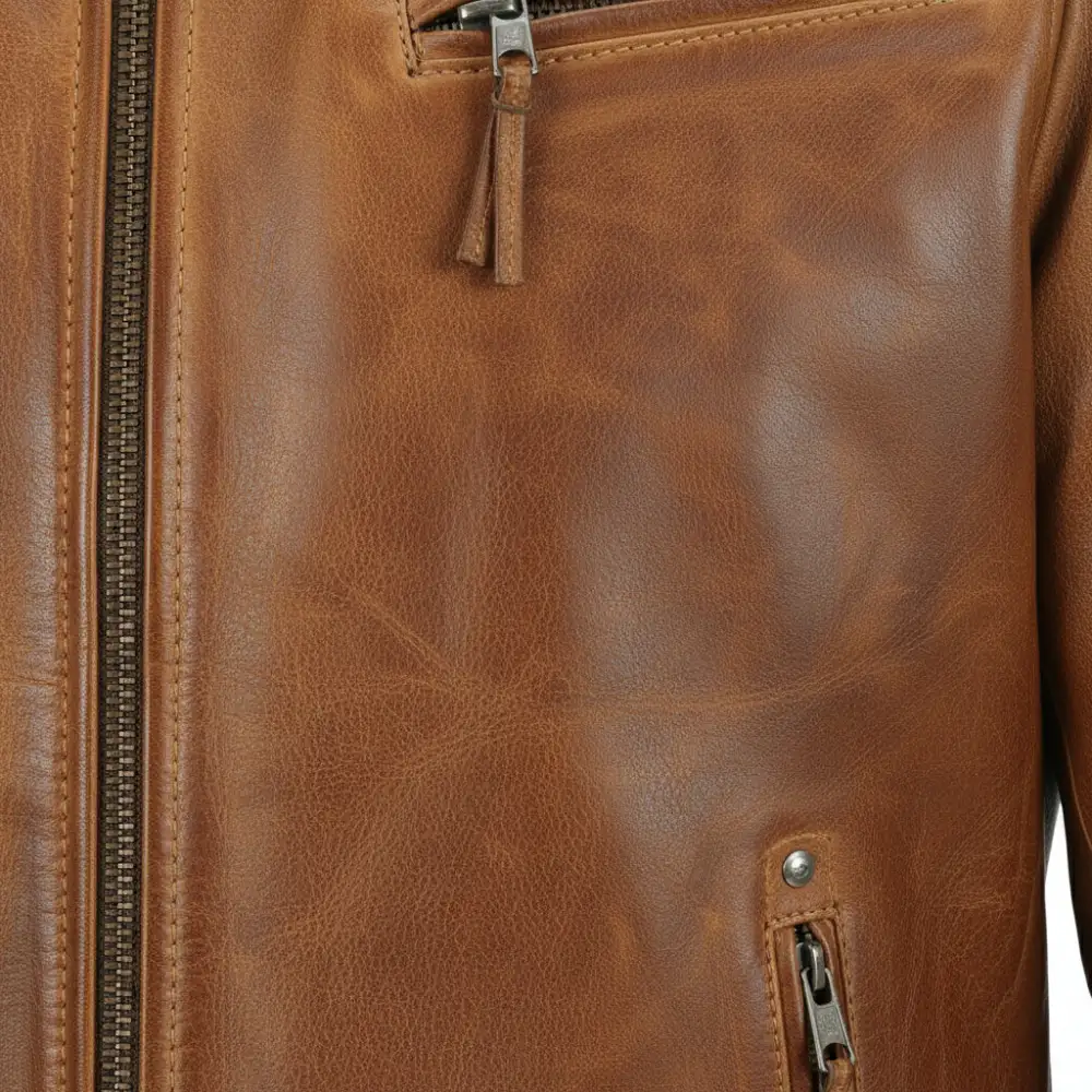 Traditional Leather Biker Motorcycle Multi Pocket Jacket