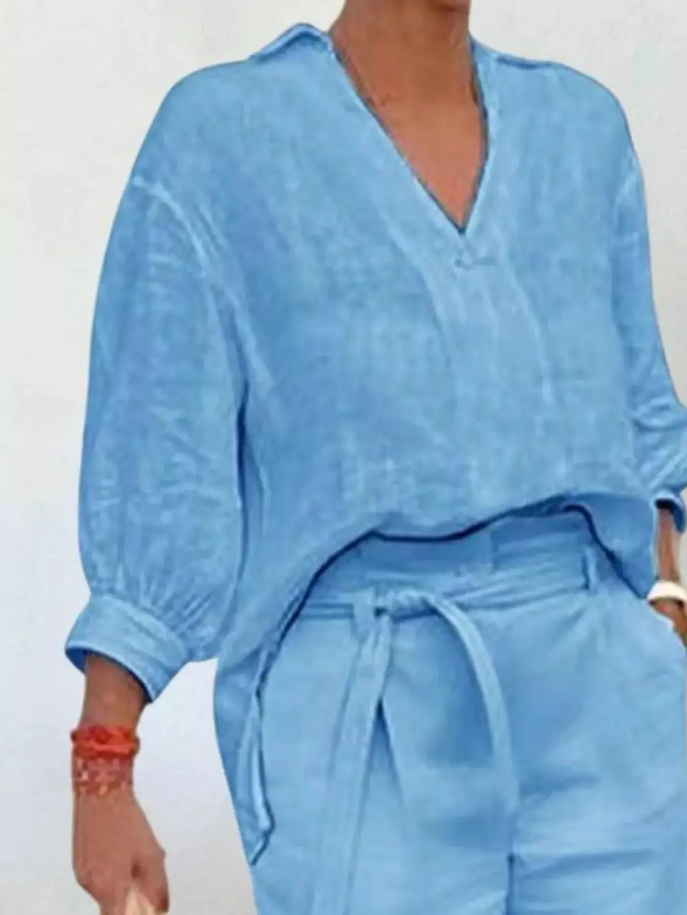 Johnny Collar Sleeve Top and Shorts Set