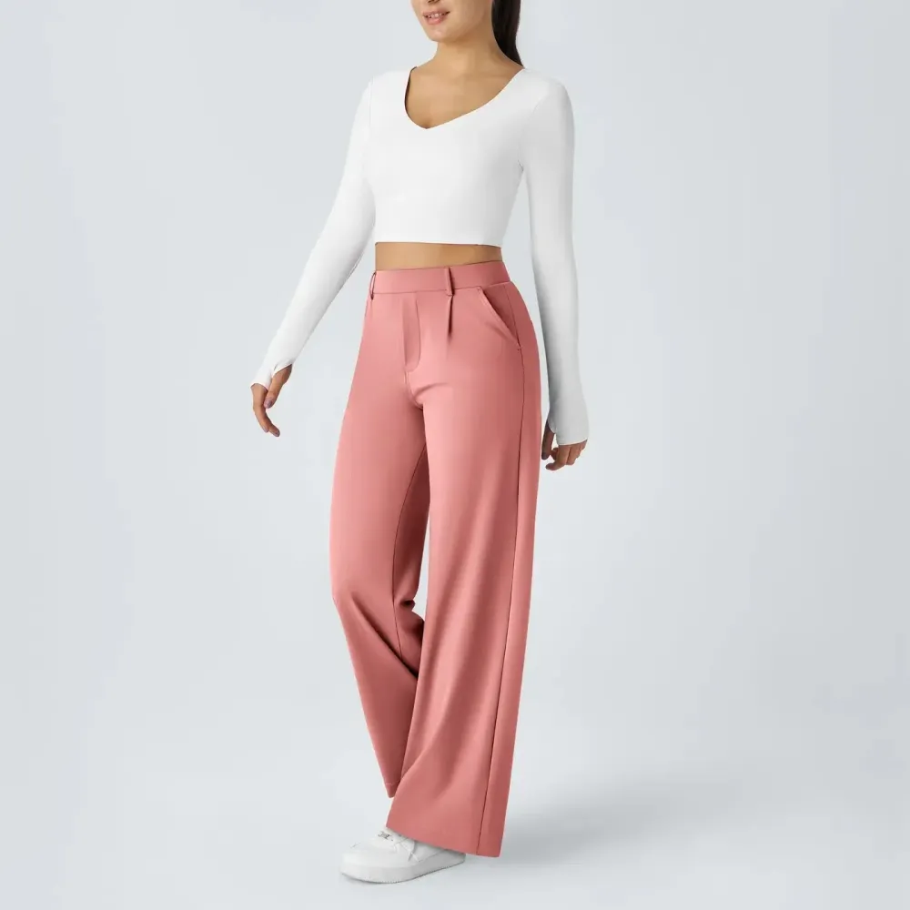 High Waisted Side Pocket Straight Leg Work Pants