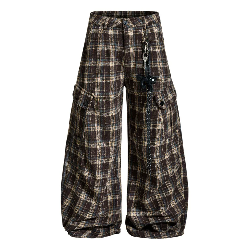 Loose-Fit Plaid Paratrooper Cargo Pants