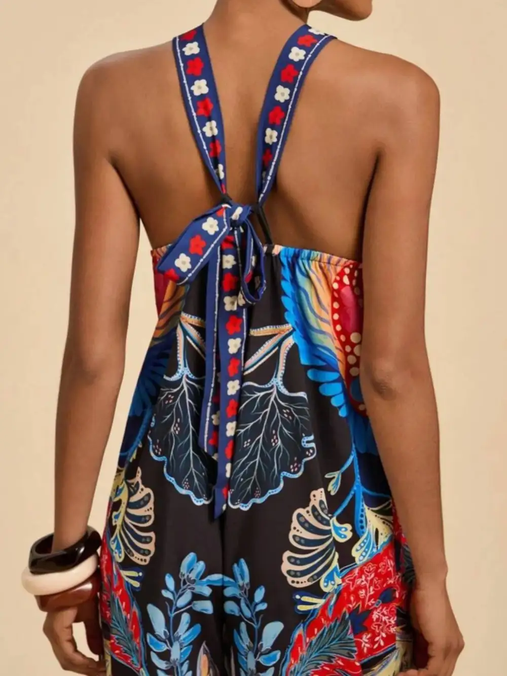Printed Halter Wide Leg Jumpsuit