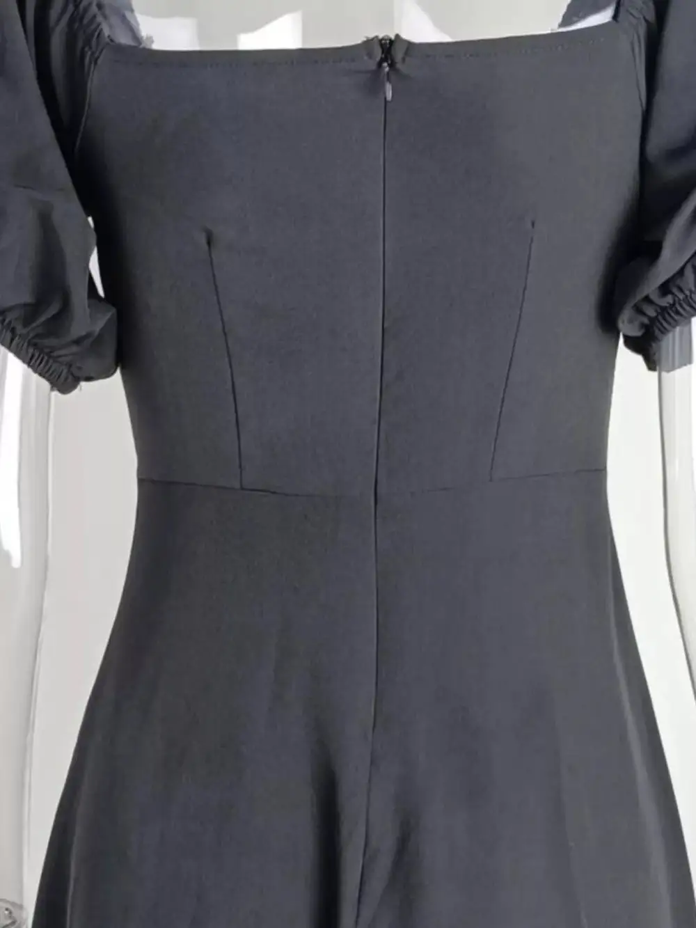 Puff Sleeve Tie Front Slit Midi Dress