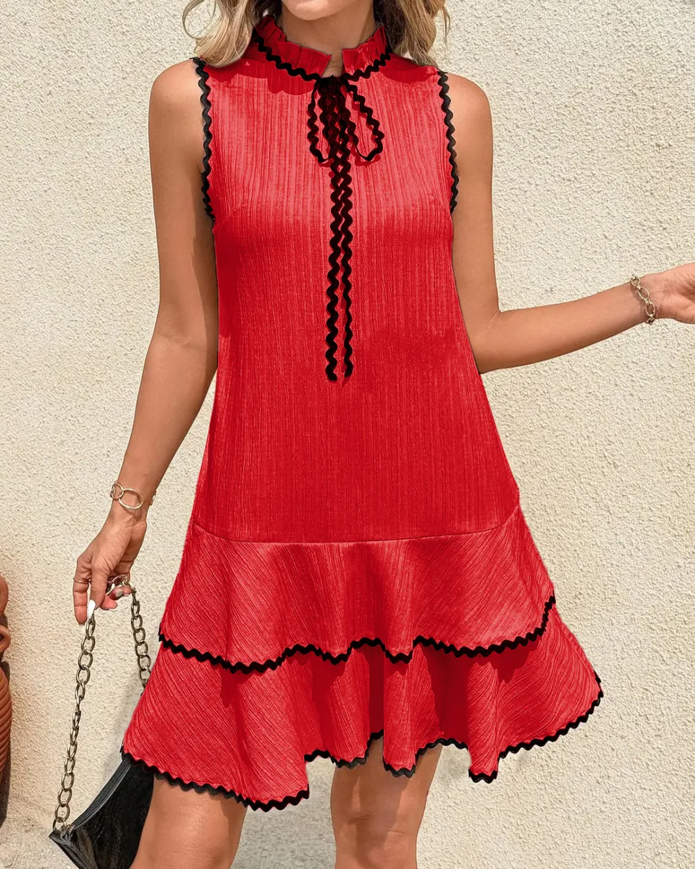 5PACK-Contrast Color Cotton And Linen Casual Dress