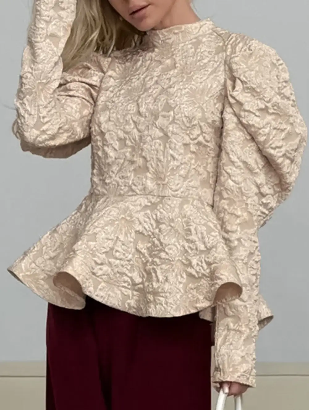 French Vintage Puff Sleeve Jacquard Tee