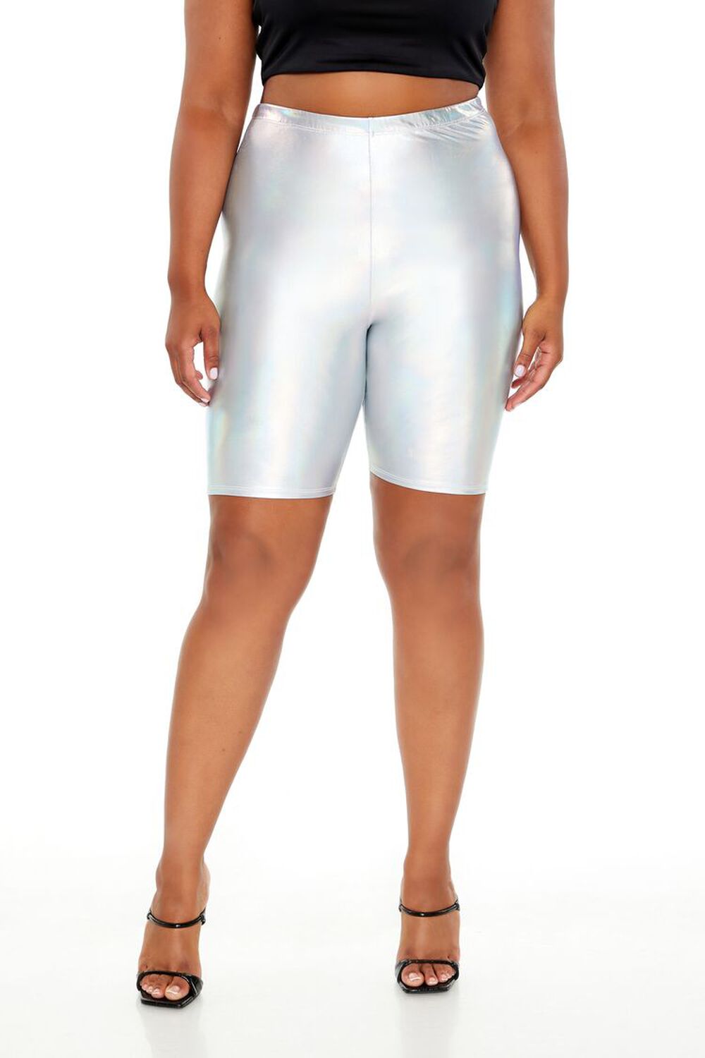 Plus Size Metallic Biker Shorts
