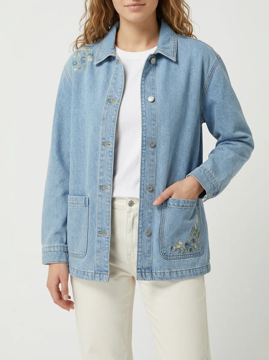 Women's Harbor Floral Embroidered Denim Jacket