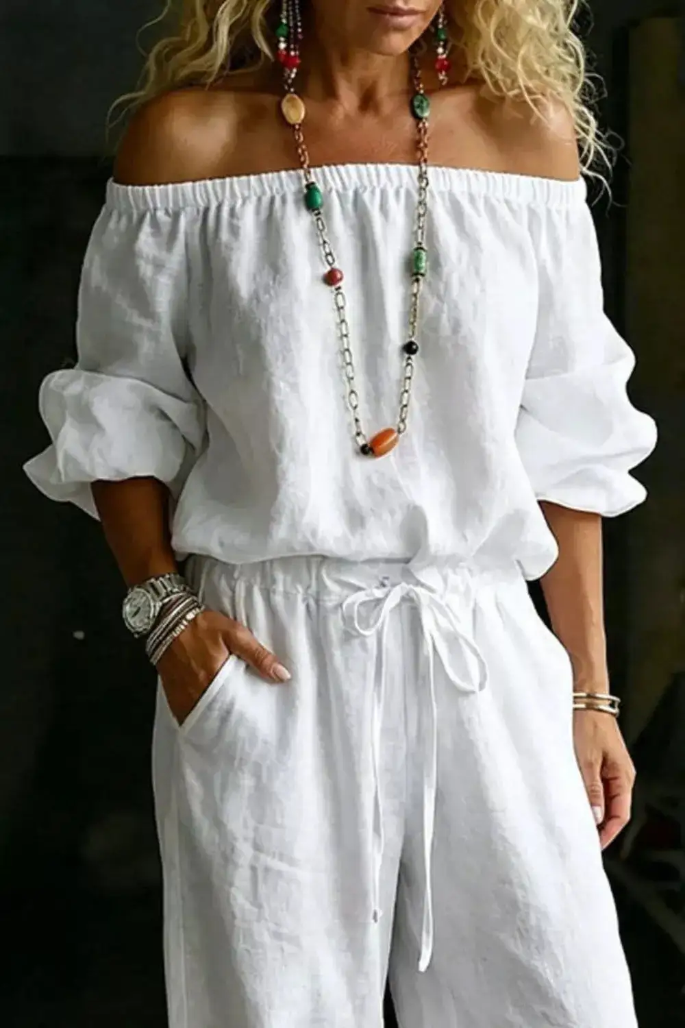 Off-shoulder Top And Pants Set
