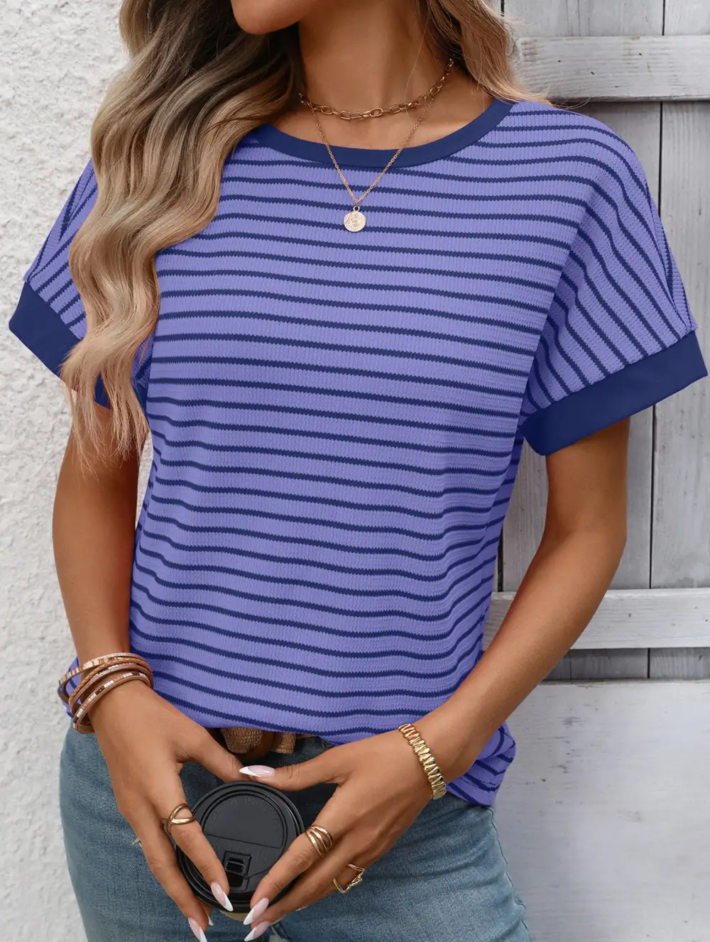 Crew Neck Patchwork Short Sleeve Tee