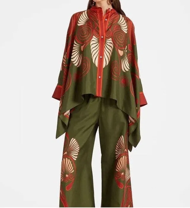Printed Raglan Sleeve Top & Pants Set Two-piece Coord