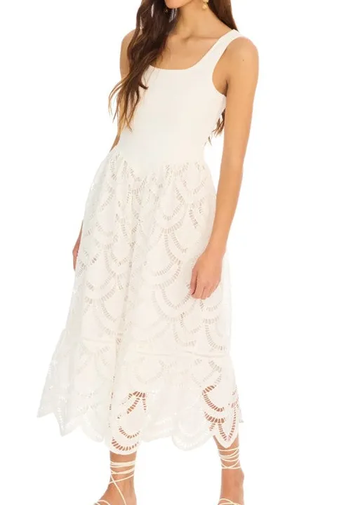 White Eyelet Lace Pocket Maxi Dress