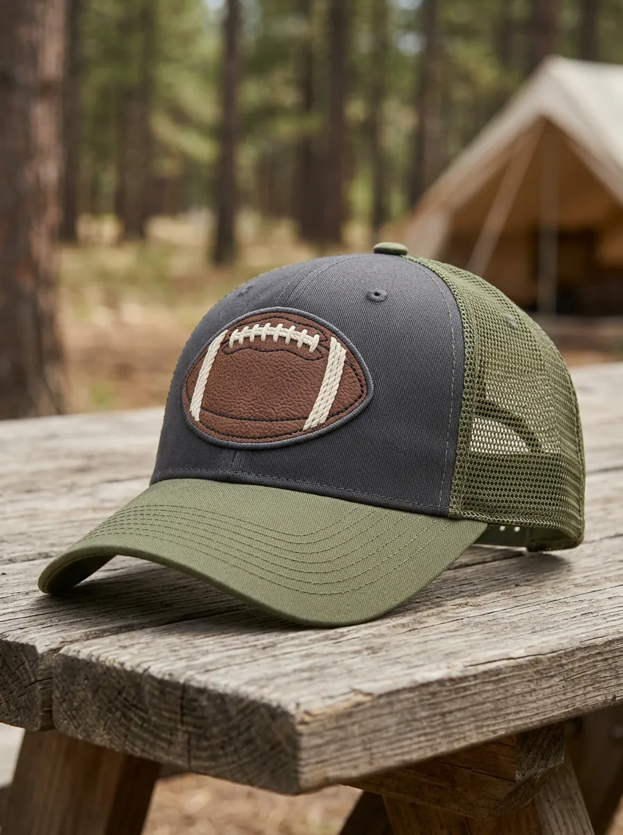 Men's Football Lover Leather Patch Mesh Trucker Hat