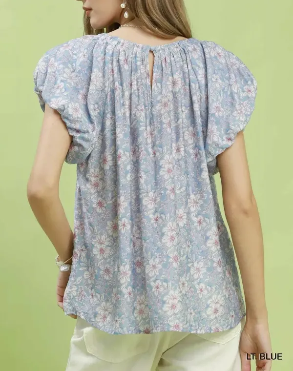 Rayon Floral Puff Sleeve Blouse