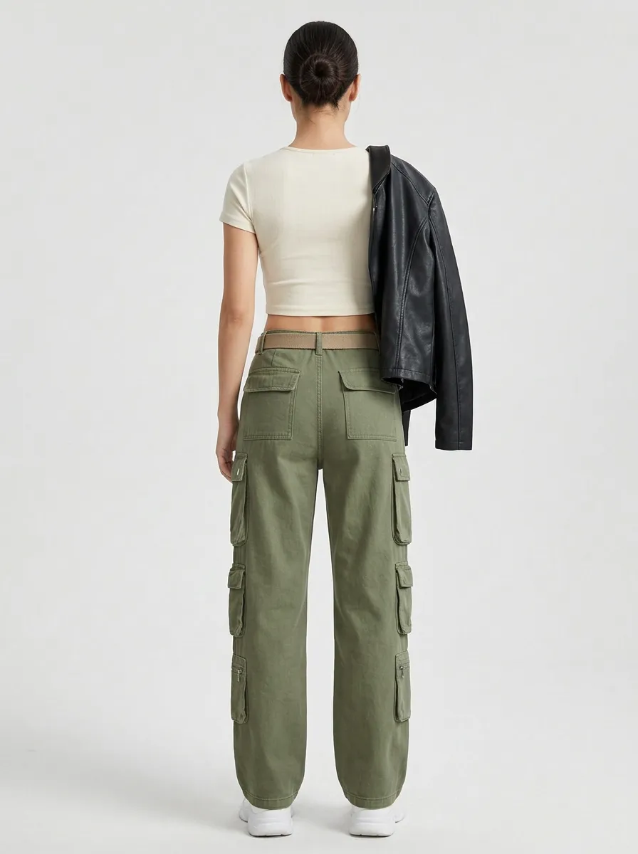 Signature Embroidered Detail Multi Pocket Profile Women's Multi Pocket Cargo Pants
