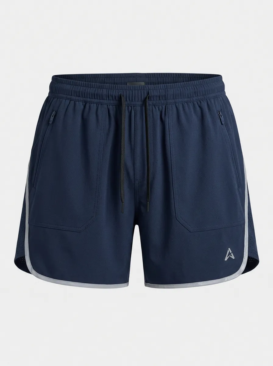Men's Athletic Breathable Mesh Trimmed Zippered Running Shorts