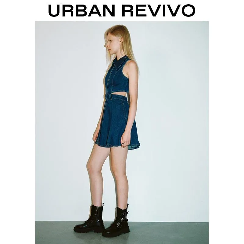 Cut-Out Sleeveless Denim Dress