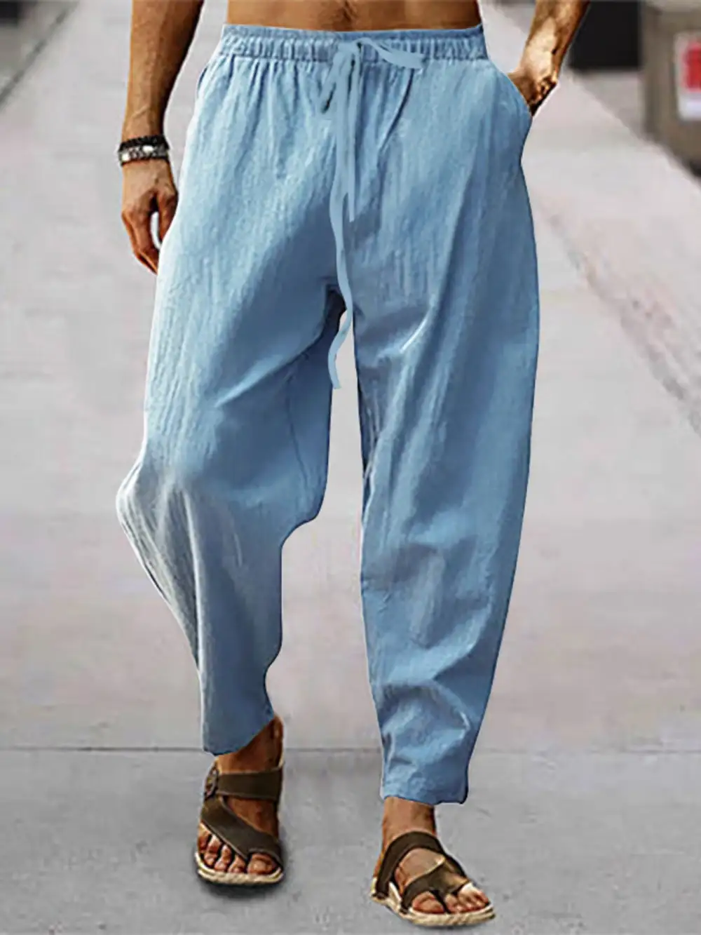Men's Full Size Drawstring Wide Leg Pants Plus