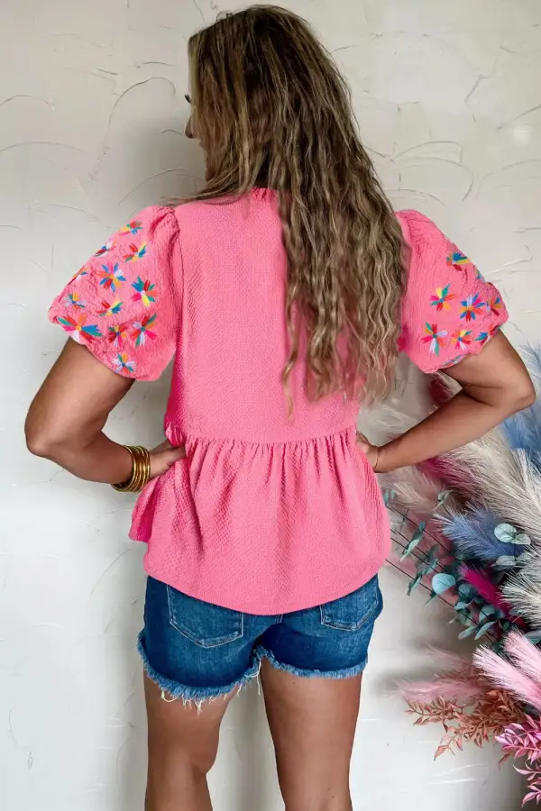 V-Neck Puff Sleeve Blouse