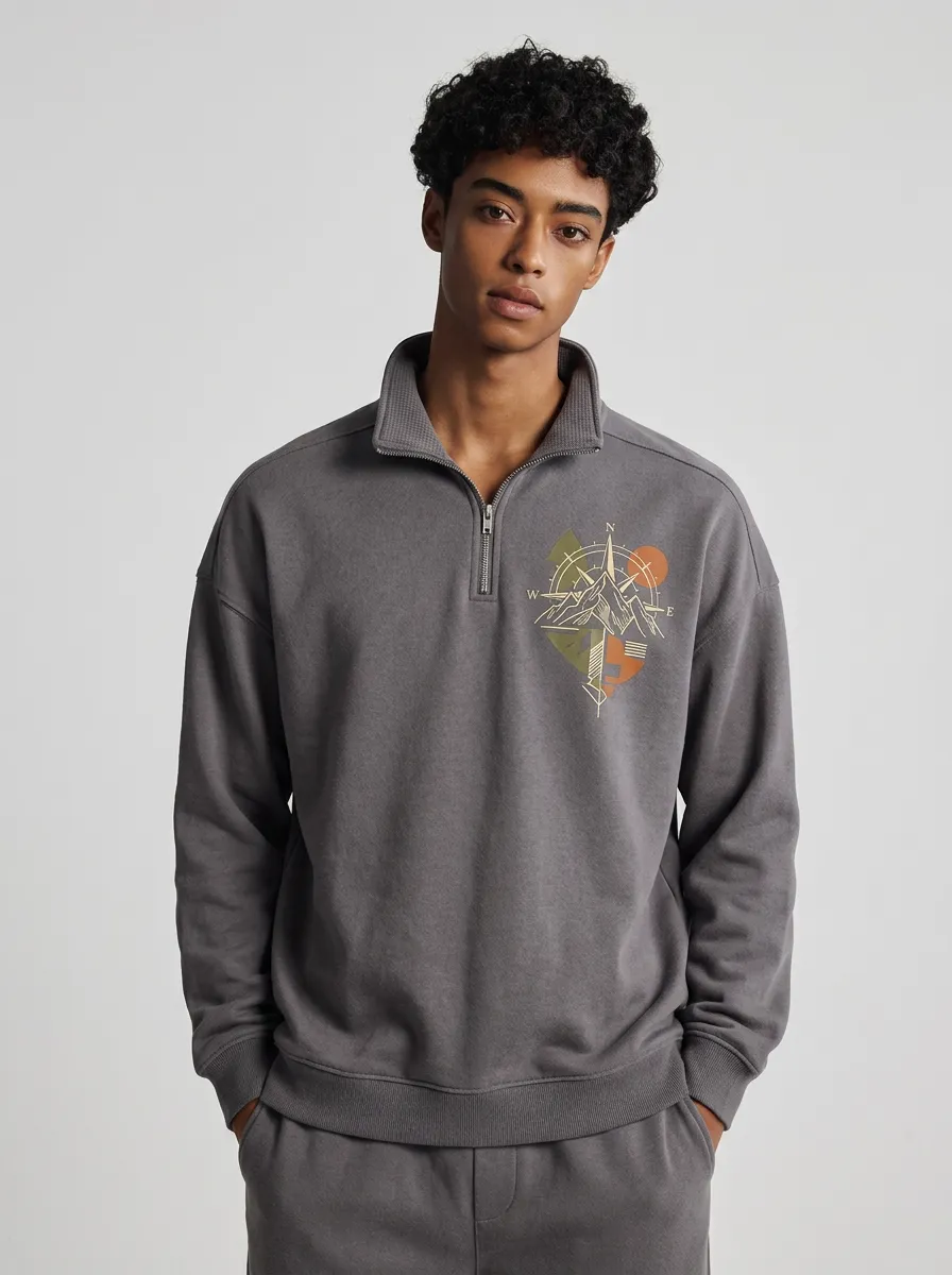 Men's Summit Outdoor Mountain Compass Graphic Quarter-Zip-Neck Sweatshirt
