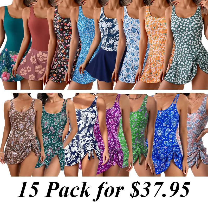 15PACK-One Piece Swimdress Swimsuits for Women Tummy Control Swim Dresses Skirt Bathing Suit Swimwear Swimsuit Outdoorfun