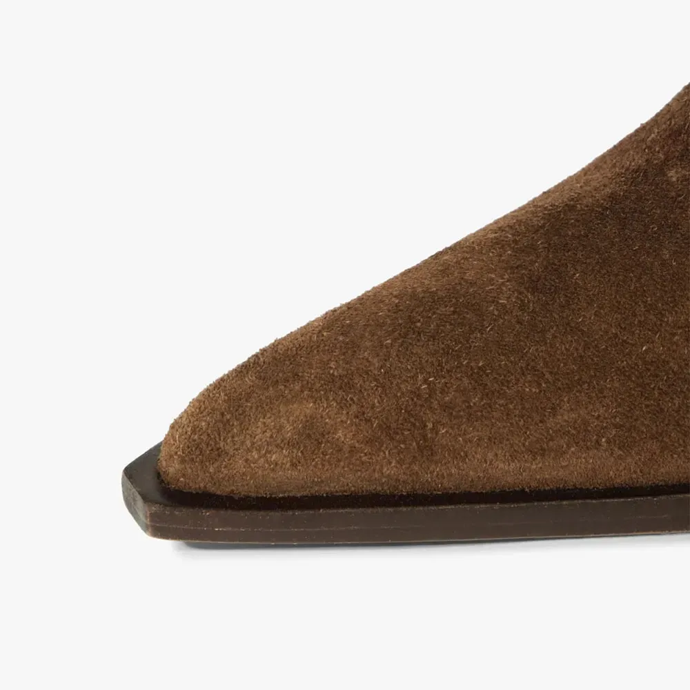 Faux-Suede Buckle-Detail Pointed-Toe Block-Heel Knee-Length Western Boots