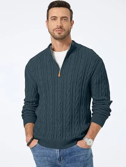 🔥 Men’s Quarter Zip Cable Knit Sweater – Timeless Texture. Effortless Warmth. Everyday Style | Winter Sale – Up to 40% OFF!