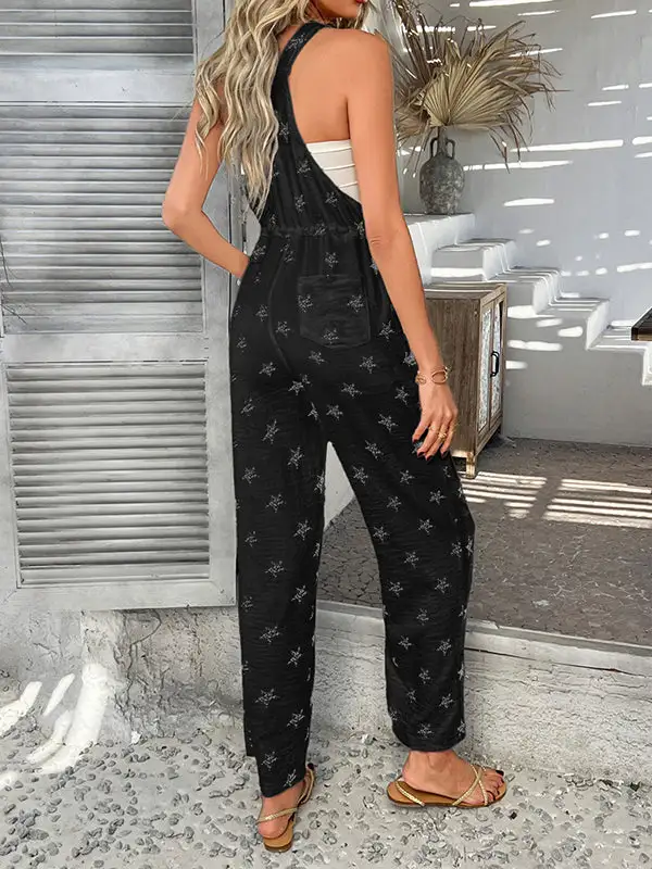 Mouwloze Jumpsuits Met Trekkoord Knoopsluiting En Bedrukte Spaghetti