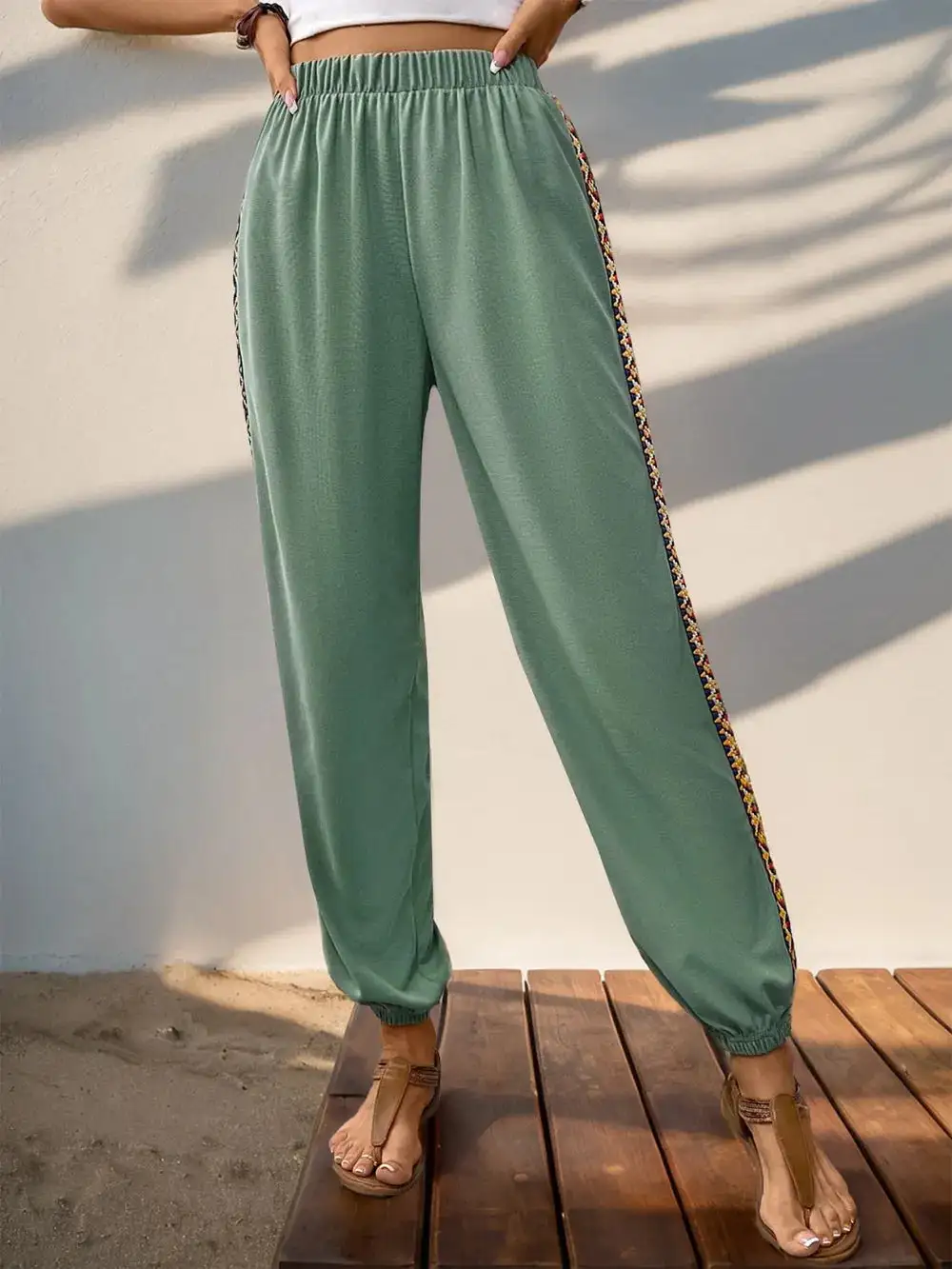 High Waist Elastic Waist Pants