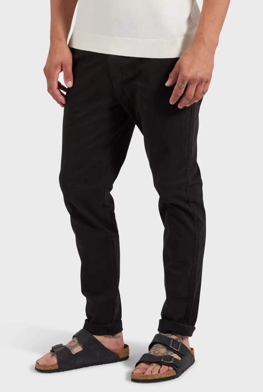 Cotton Blend Slim Leg Trousers