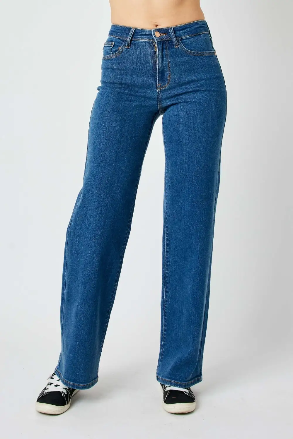 Refined High-Rise Washed Pocketed Stretch Straight Leg Jeans