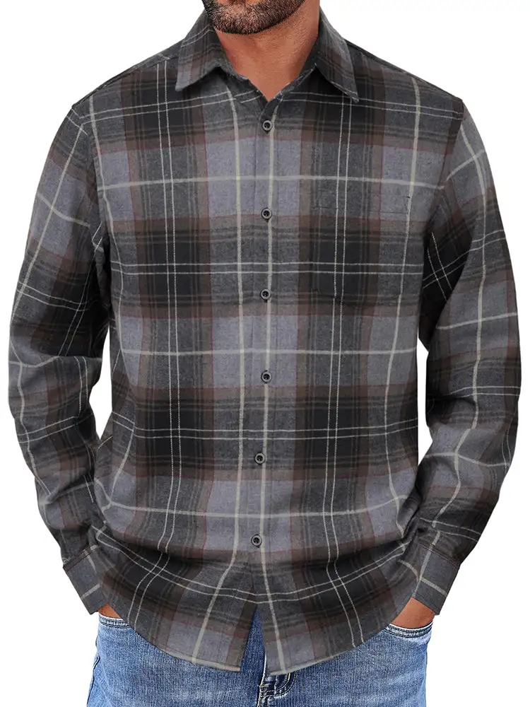 Casual Button Down Plaid Flannel Shirt