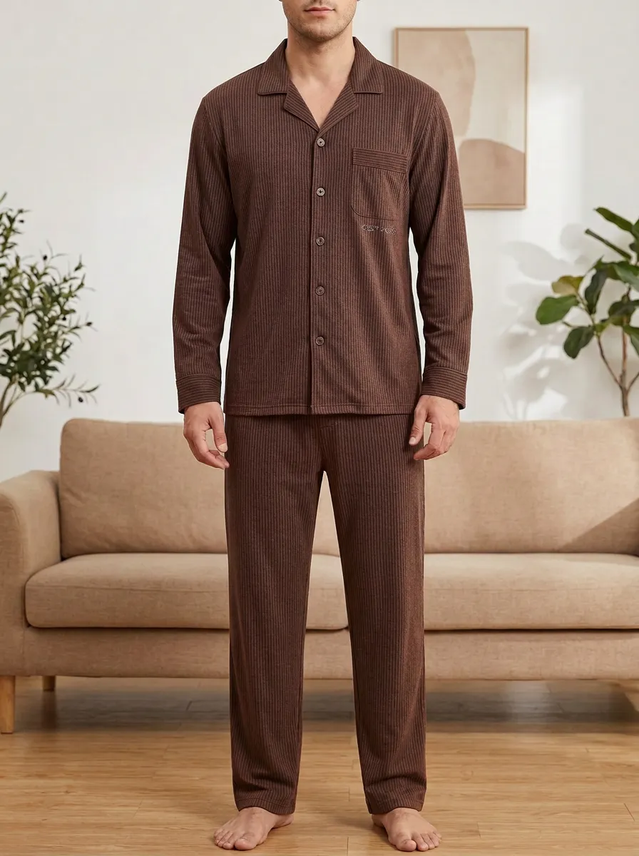 Button-Down Striped Lounge Men's Pajama Set