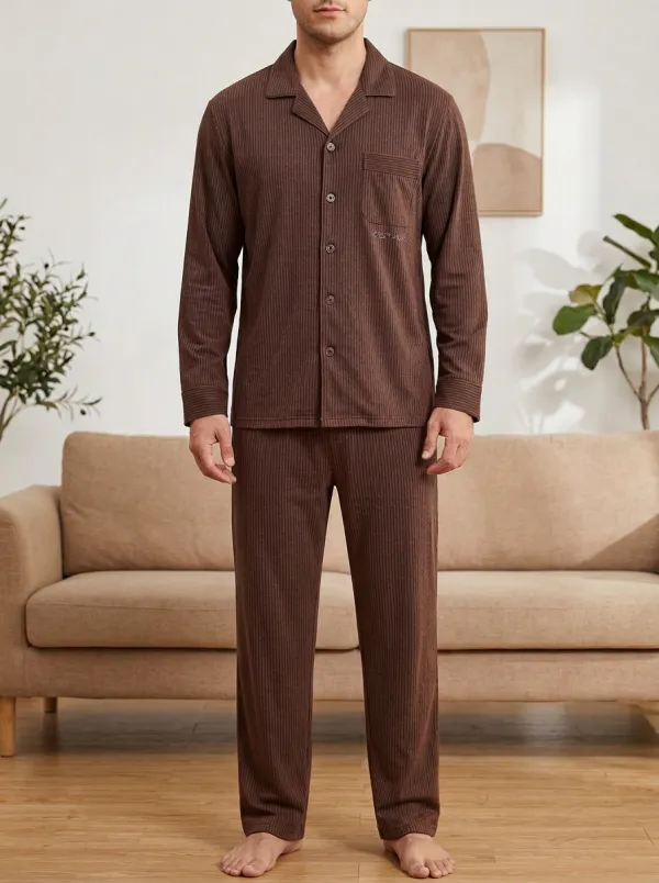 Button-Down Striped Lounge Men's Pajama Set