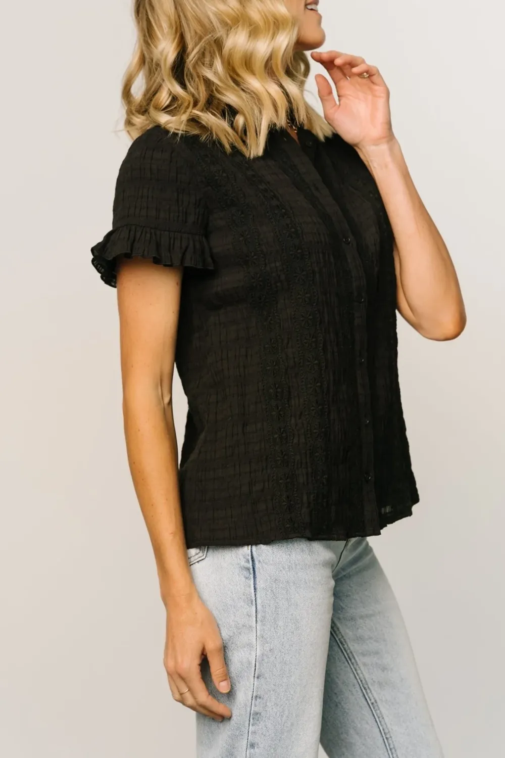 Simple Texture With Lotus Leaf Edge Shirt