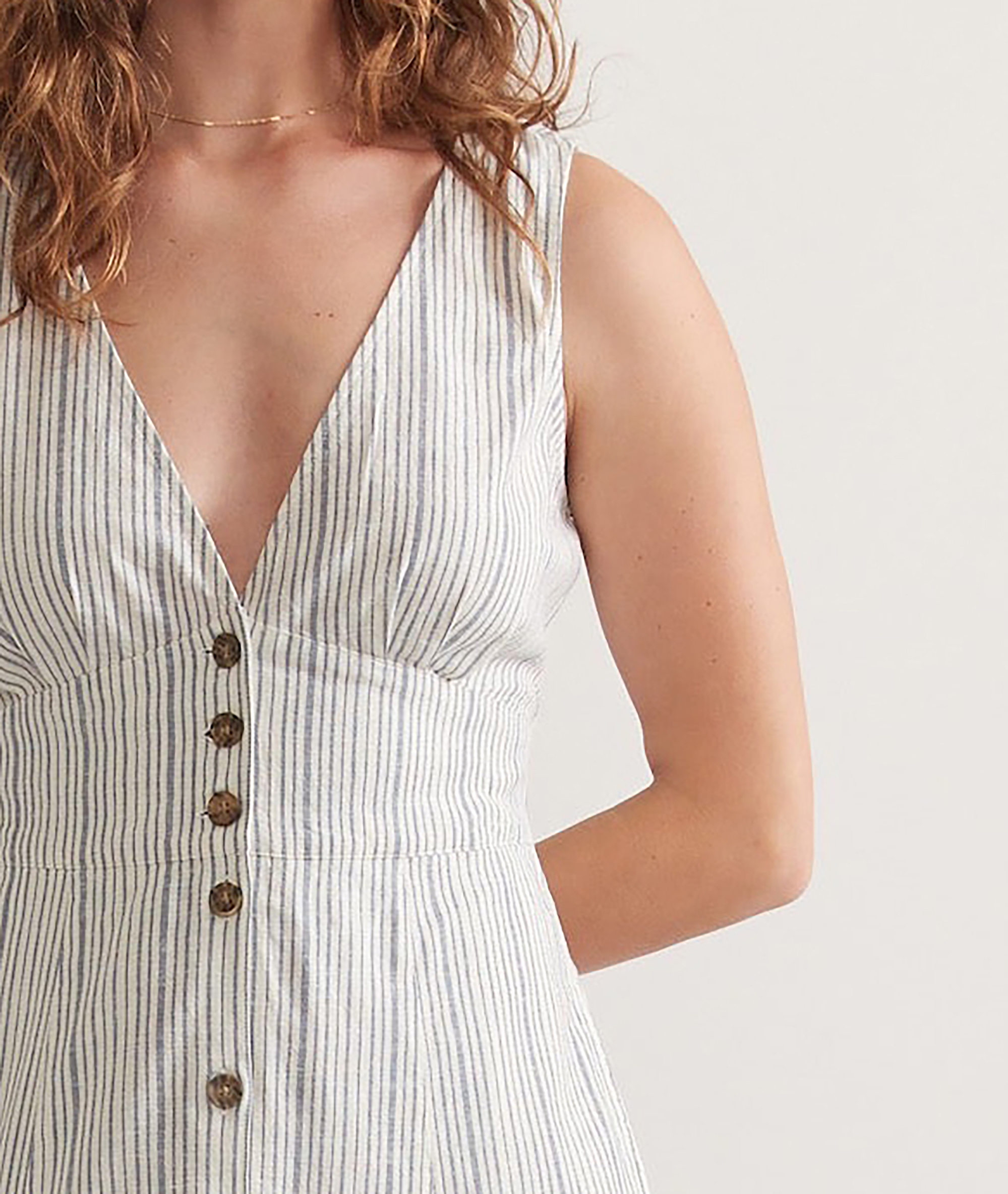 Striped Button-Front V-Neck Maxi Dress