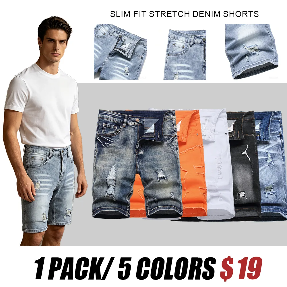 🛒 90% OFF NOW!2026 New Men'S Multi Pack Slim Fit Stretch Denim Shorts Ripped Skinny Jean Shorts For Men