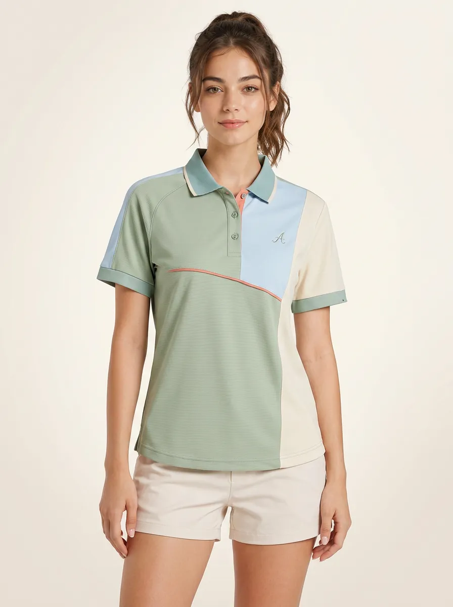 Women's Casual Sporty A-Letter Embroidered Colorblock Polo Shirt
