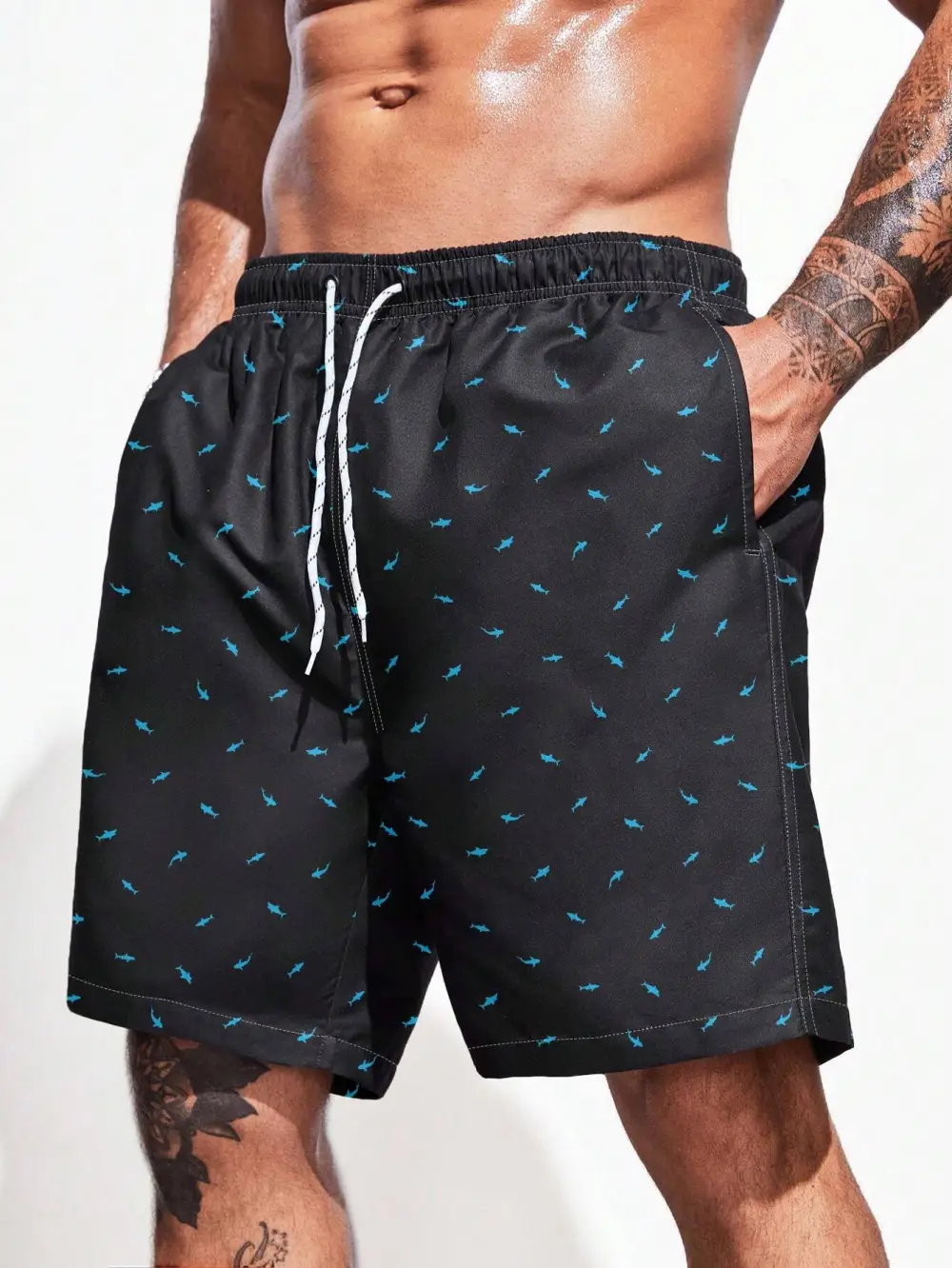 Men's Drawstring Allover Print Swim Trunks