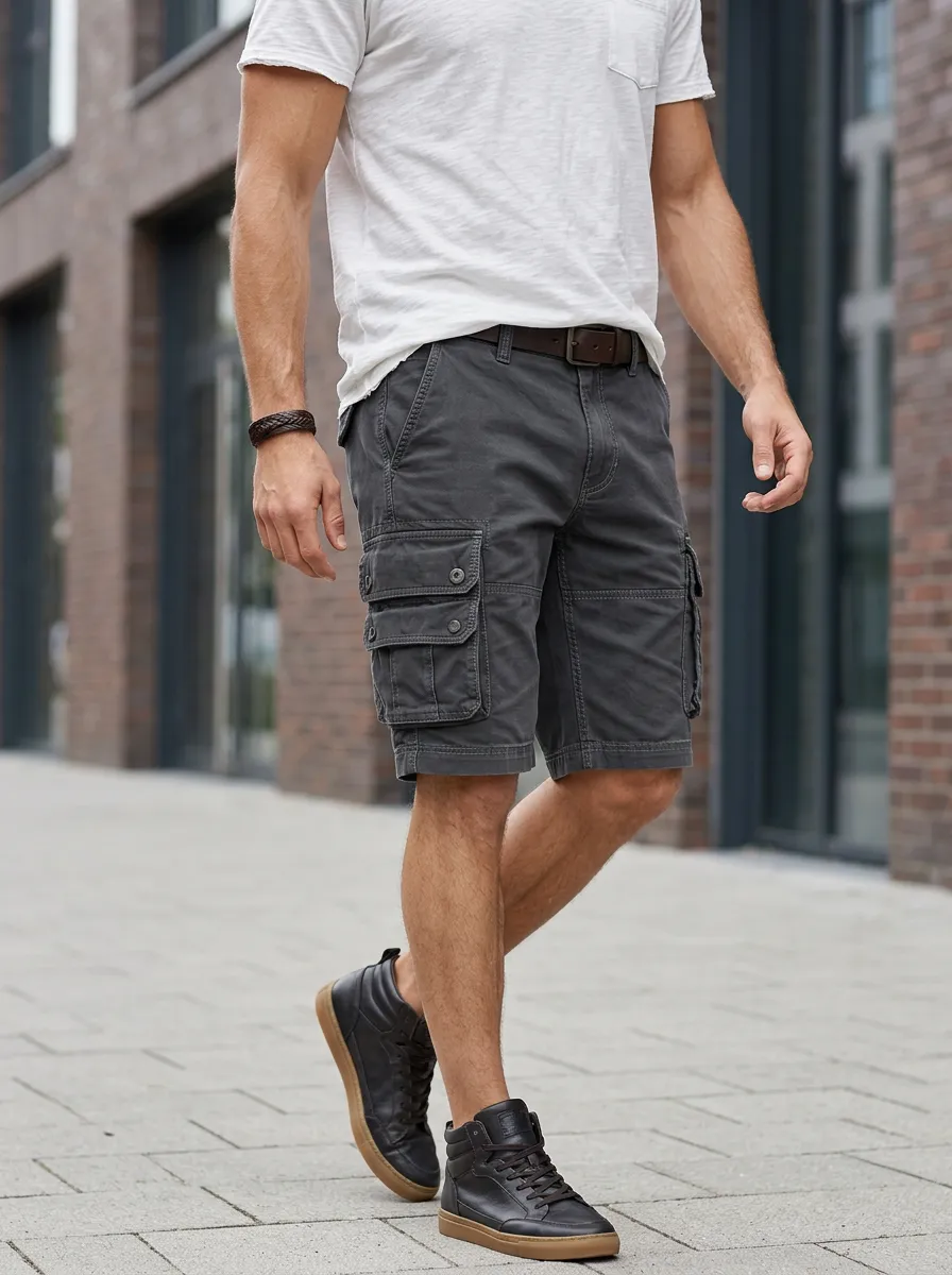 Men's Multi-Pocket Cargo Shorts with Zip Fly Detail