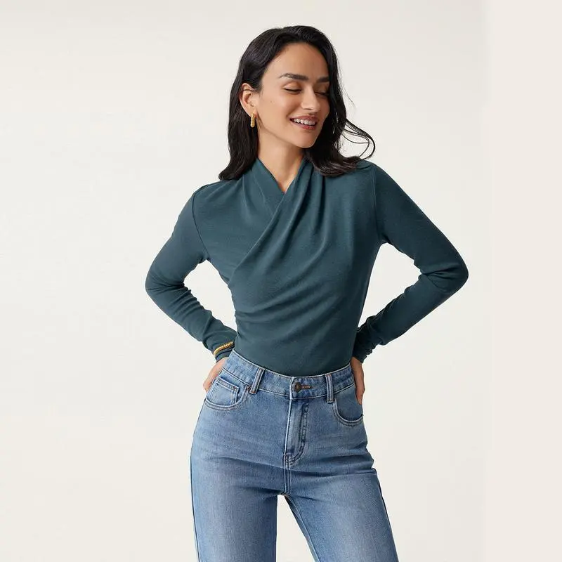 Chic Surplice Long Sleeve Top – Casual & Elegant Shirt