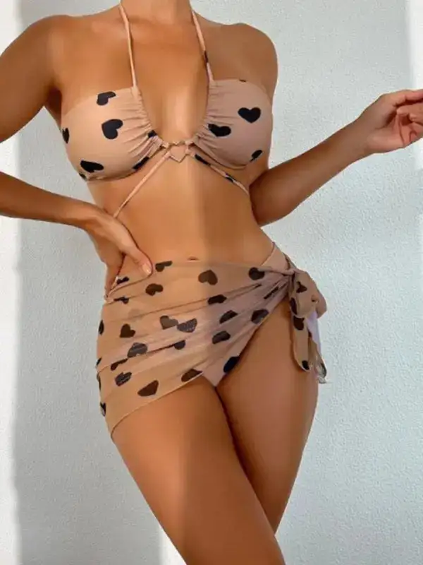 Love Print Coordinated Three Bikini Swim Set