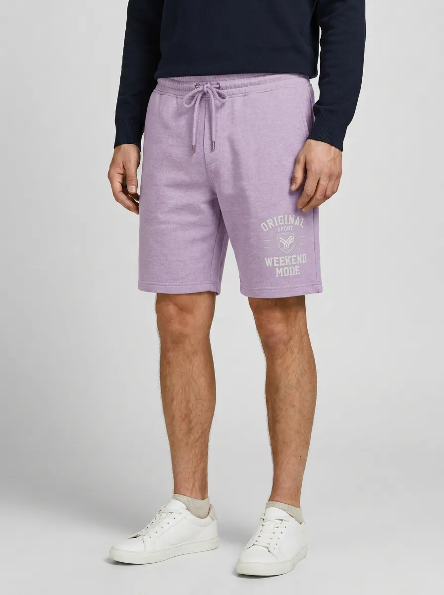 Men's Drawstring Elastic-Waist Athletic Printed Sweat Shorts