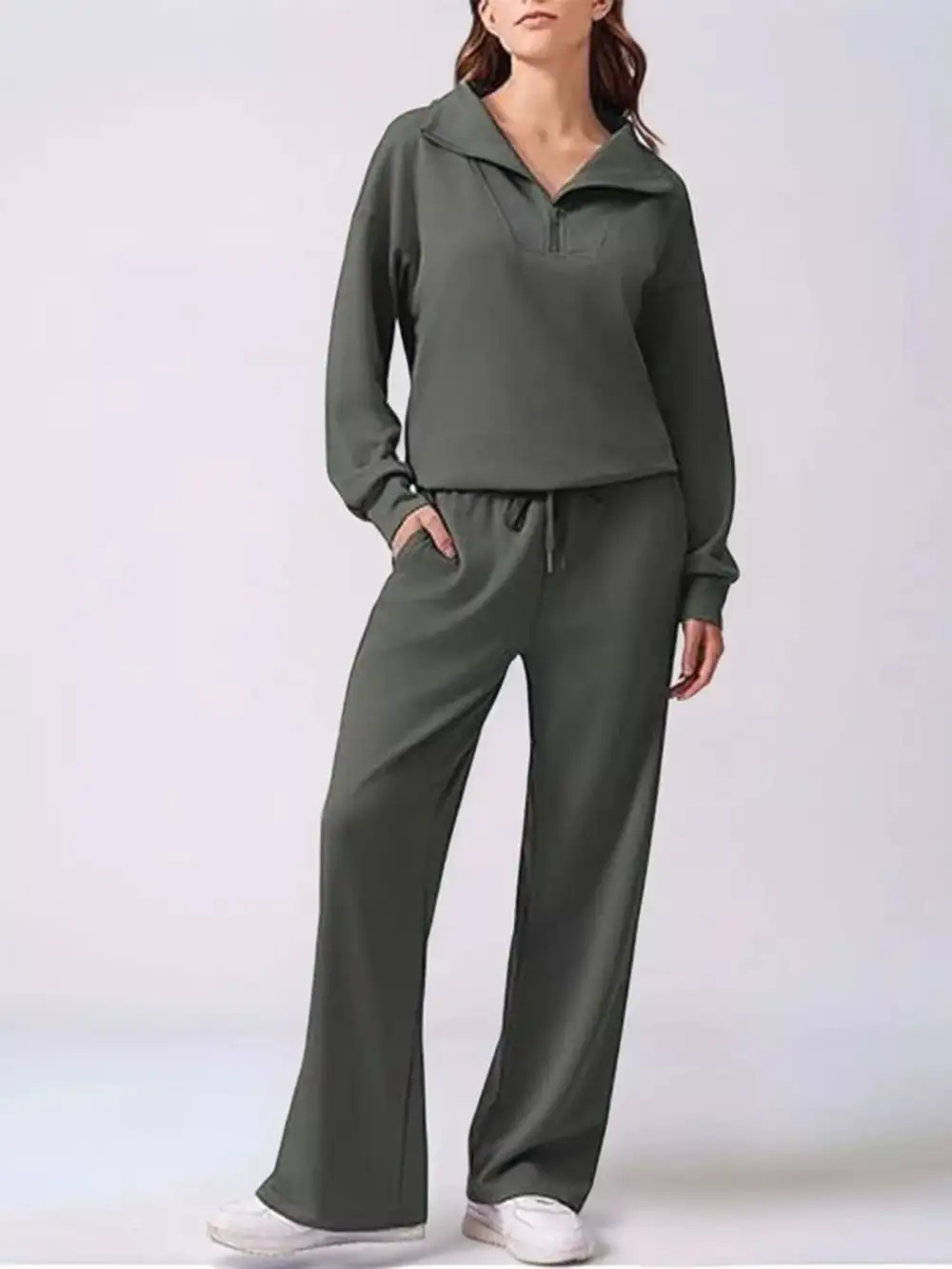 Relaxed Fit Quarter Zip Top and Pants Set