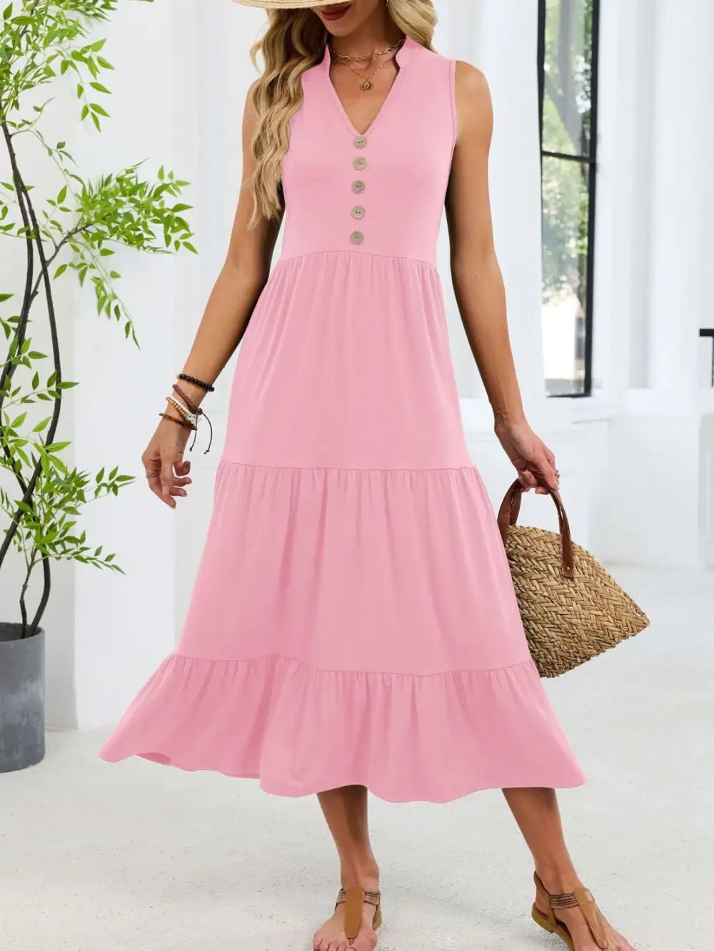 Tiered Sleeveless Midi Dress