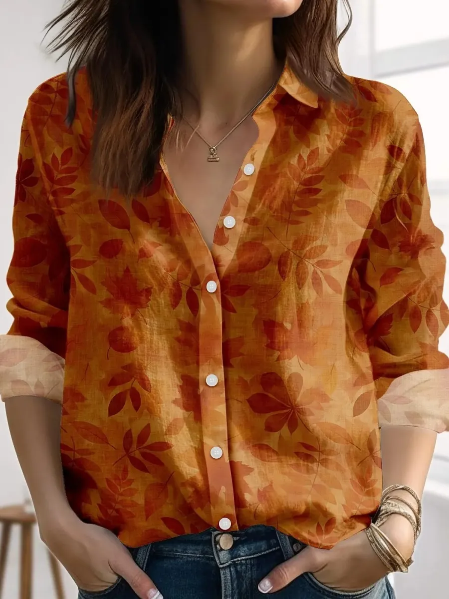 Leaf Print Long Sleeve Shirt
