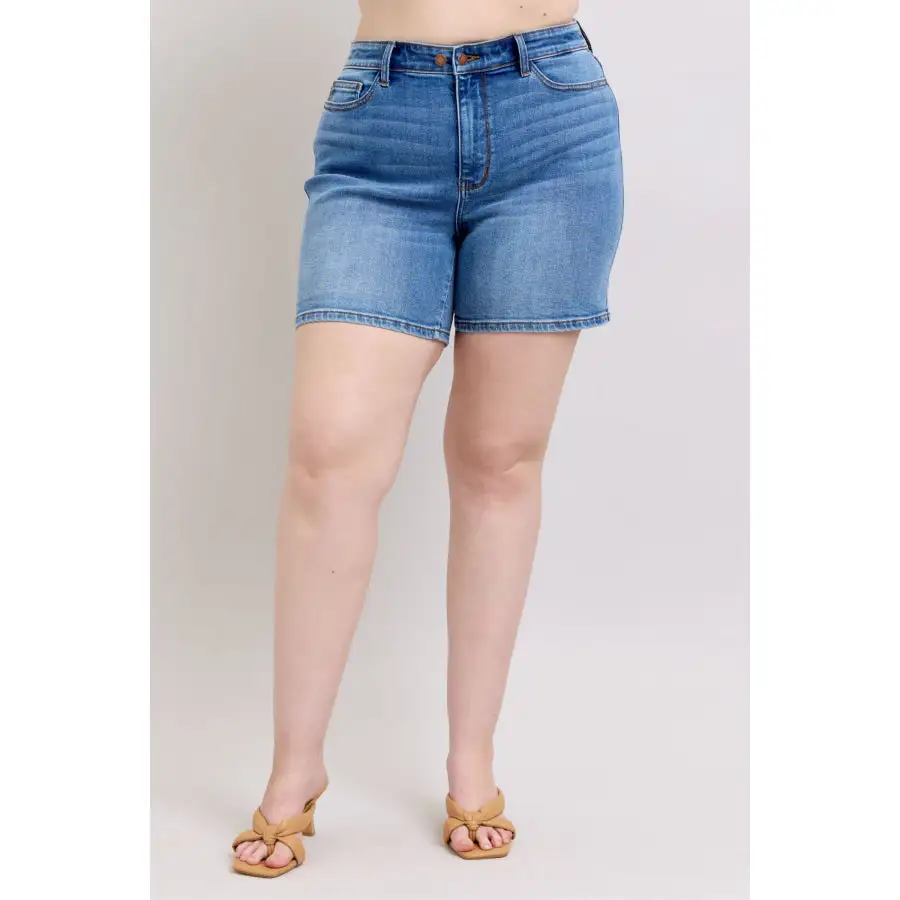 Refined Full Size Button Denim Shorts with Pockets Plus Size