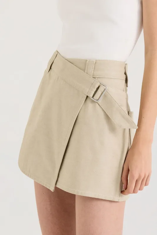 Light Khaki Wrap Detail Mini Skirt