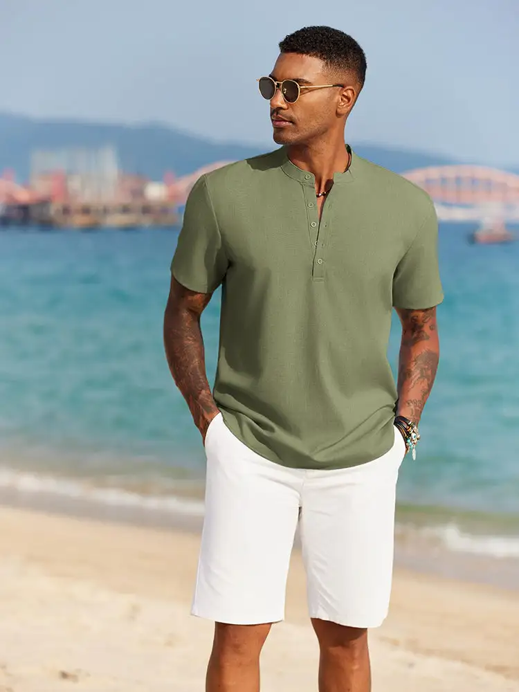Casual Band Collar Henley Shirt