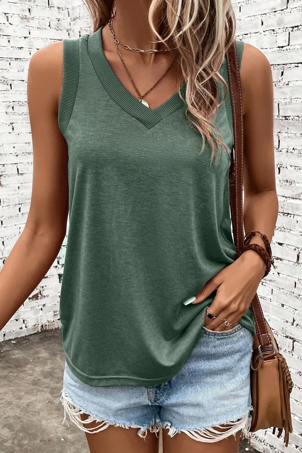 Everyday Ribbed V Neck Tank Top