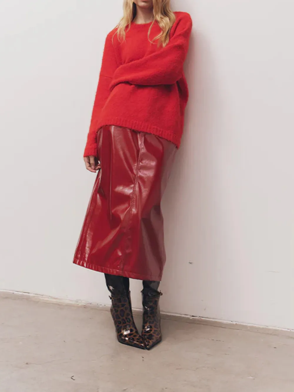 Casual Style Crew Neck Sweater Red