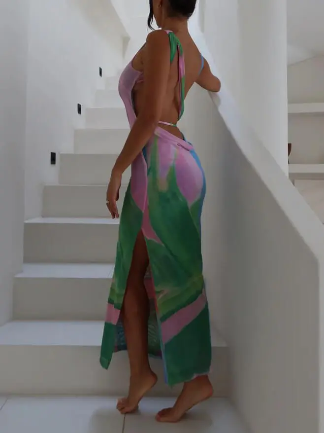 Sexy Open Back Sleeveless With Side Midi Dress